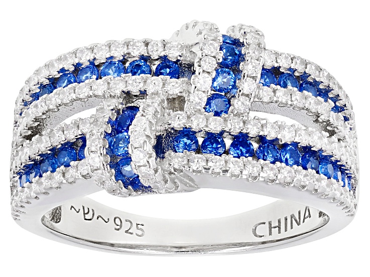 Blue Lab Created Spinel And White Cubic Zirconia Rhodium