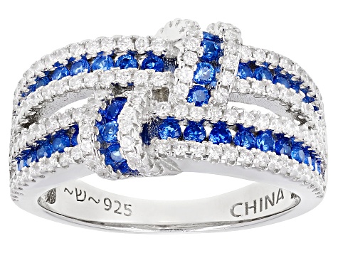 Blue Lab Created Spinel And White Cubic Zirconia Rhodium Over Sterling Silver Ring 1.98ctw