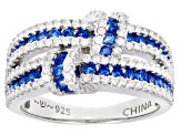 Blue Lab Created Spinel And White Cubic Zirconia Rhodium Over Sterling Silver Ring 1.98ctw