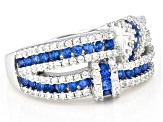 Blue Lab Created Spinel And White Cubic Zirconia Rhodium Over Sterling Silver Ring 1.98ctw