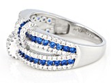 Blue Lab Created Spinel And White Cubic Zirconia Rhodium Over Sterling Silver Ring 1.98ctw