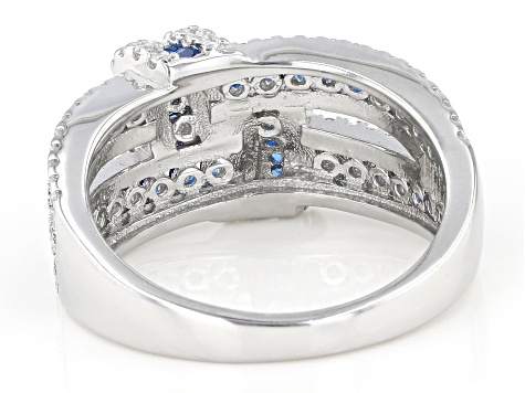 Blue Lab Created Spinel And White Cubic Zirconia Rhodium Over Sterling Silver Ring 1.98ctw