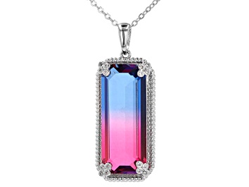 Picture of Party Color Tourmaline Simulant And Cubic Zirconia Rhodium Over Silver Pendant With Chain 0.06ctw
