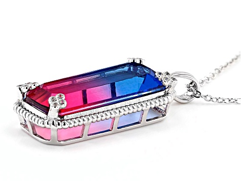 Party Color Tourmaline Simulant And Cubic Zirconia Rhodium Over Silver Pendant With Chain 0.06ctw