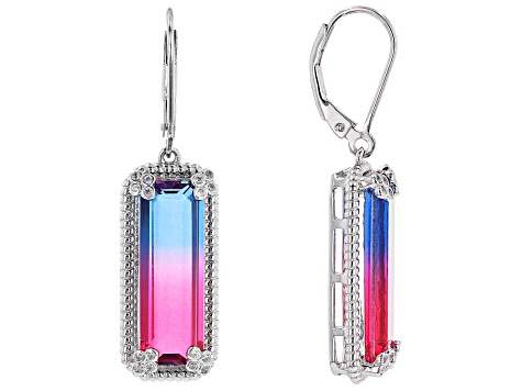 Party Color Tourmaline And White Cubic Zirconia Rhodium Over Sterling Silver Earrings 0.13ctw