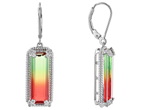 Party Color Tourmaline Simulant And Cubic Zirconia Rhodium Over Sterling Silver Earrings 0.13ctw