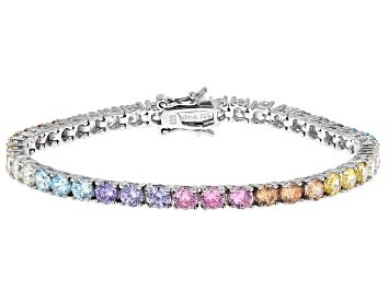 Picture of Aurora Borealis And Multicolor Cubic Zirconia Rhodium Over Sterling Silver Bracelet 11.39ctw