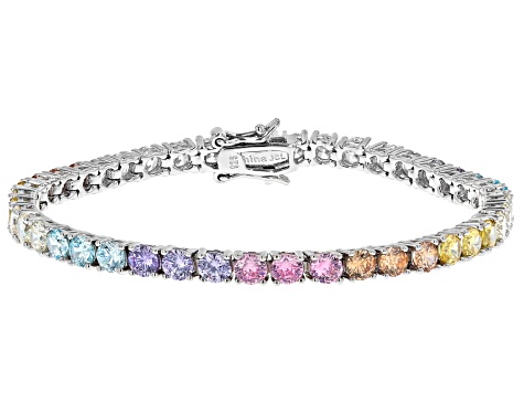 Aurora Borealis And Multicolor Cubic Zirconia Rhodium Over Sterling Silver Bracelet 11.39ctw