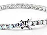 Aurora Borealis And Multicolor Cubic Zirconia Rhodium Over Sterling Silver Bracelet 11.39ctw