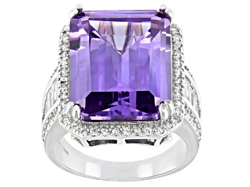 Picture of Lavender And White Cubic Zirconia Rhodium Over Sterling Silver Ring 20.26ctw