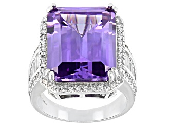 Lavender And White Cubic Zirconia Rhodium Over Sterling Silver Ring 20.26ctw