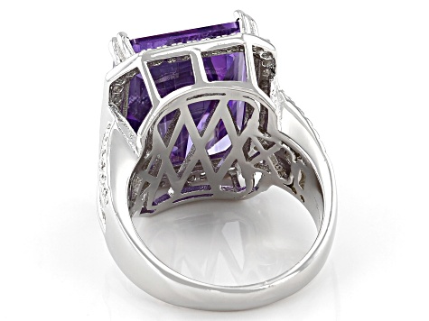 Lavender And White Cubic Zirconia Rhodium Over Sterling Silver Ring 20.26ctw