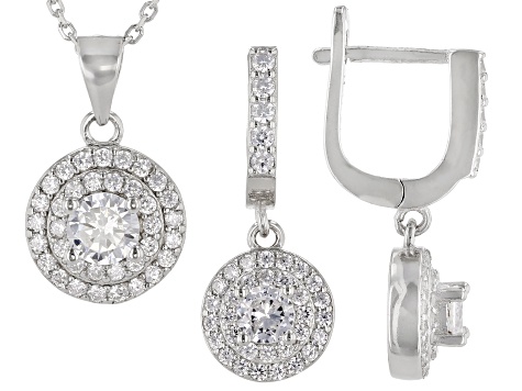 White Cubic Zirconia Rhodium Over Sterling Silver Earrings And Pendant With Chain 3.60ctw
