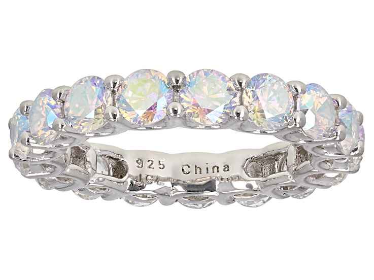 Aurora Borealis Cubic Zirconia Rhodium Over Sterling Silver Ring 7.30ctw