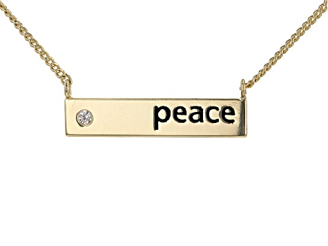 White Cubic Zirconia 18k Yellow Gold Over Sterling Silver "Peace" Necklace 0.04ctw