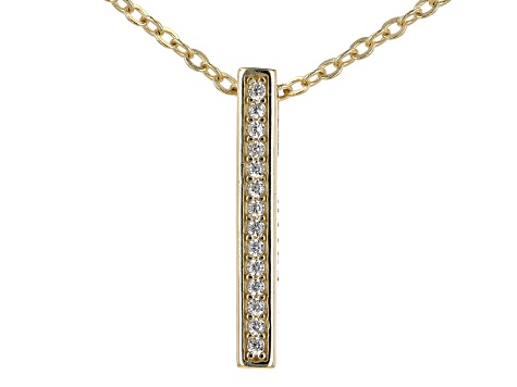 White Cubic Zirconia 18k Yellow Gold Over Sterling Silver "Faith" Pendant With Chain 0.13ctw