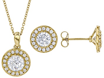 Picture of White Cubic Zirconia 18k Yellow Gold Over Sterling Silver Pendant And Earrings Set 4.23ctw