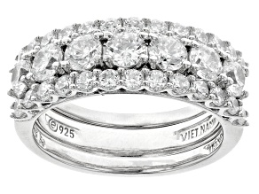 White Cubic Zirconia Platinum Over Sterling Silver Ring Set. (2.38ctw DEW)