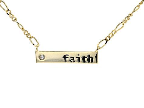 White Cubic Zirconia 18k Yellow Gold Over Sterling Silver Faith Necklace 0.04ctw