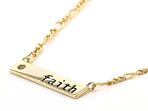 White Cubic Zirconia 18k Yellow Gold Over Sterling Silver Faith Necklace 0.04ctw