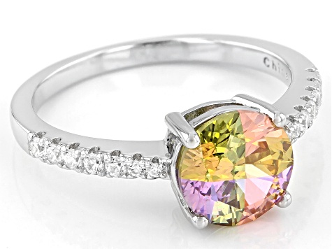 Multicolor Cubic Zirconia Rhodium Over Sterling Silver Ring 2.65ctw