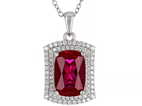 Red Lab Created Ruby & White Cubic Zirconia Rhodium Over Sterling Silver Pendant With Chain 5.37ctw
