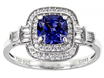 Picture of Blue And White Cubic Zirconia Rhodium Over Sterling Silver Ring 2.25ctw
