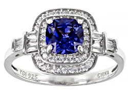 Blue And White Cubic Zirconia Rhodium Over Sterling Silver Ring 4.42ctw