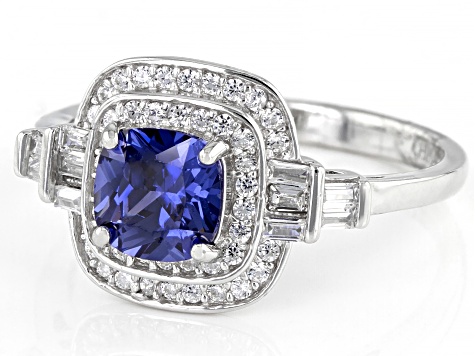 Blue And White Cubic Zirconia Rhodium Over Sterling Silver Ring 2.25ctw