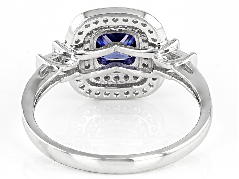 Blue And White Cubic Zirconia Rhodium Over Sterling Silver Ring 2.25ctw