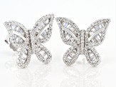 White Cubic Zirconia Rhodium Over Sterling Silver Butterfly Earrings 3.13ctw