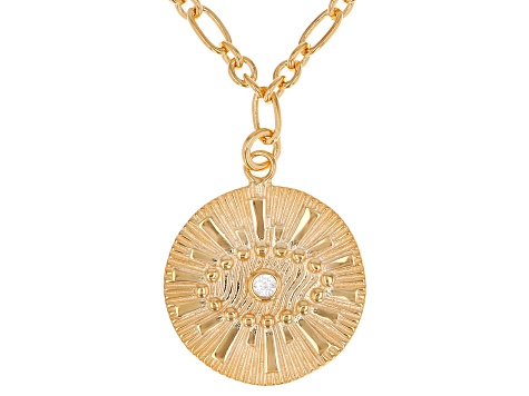 White Cubic Zirconia 18k Yellow Over Sterling Silver Evil Eye Necklace 0.06ctw