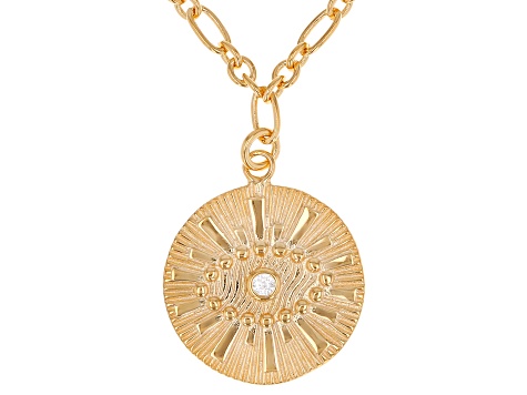 White Cubic Zirconia 18k Yellow Over Sterling Silver Evil Eye Necklace 0.06ctw