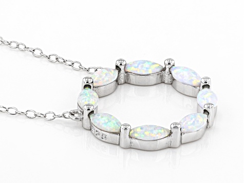 Lab Created White Opal Rhodium Over Sterling Silver Necklace 0.57ctw
