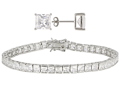 腕時計、アクセサリー レディースアクセサリー Cubic Zirconia Rhodium Over Silver Bracelet And Earring Set 
