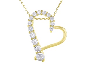 White Cubic Zirconia 18k Yellow Gold Over Sterling Silver Heart Pendant With Chain 1.15tw