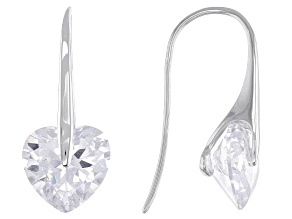 White Cubic Zirconia Rhodium Over Sterling Silver Heart Earrings 10.76ctw
