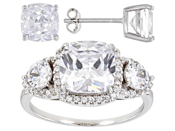 Picture of Cubic Zirconia Rhodium Over Sterling Silver Ring And Earring Set 10.11ctw   (6.35 DEW)