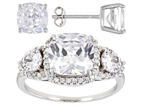 Cubic Zirconia Rhodium Over Sterling Silver Ring And Earring Set 10.11ctw   (6.35 DEW)