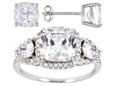 Cubic Zirconia Rhodium Over Sterling Silver Ring And Earring Set 10.11ctw   (6.35 DEW)