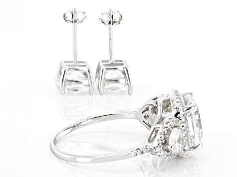 Cubic Zirconia Rhodium Over Sterling Silver Ring And Earring Set 10.11ctw   (6.35 DEW)