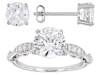 Picture of Cubic Zirconia Rhodium Over Sterling Silver Ring With Earring Set