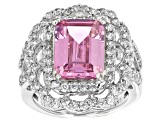 Pink and White Cubic Zirconia Rhodium Over Silver Ring (7.15ctw DEW)