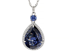 Blue and White Cubic Zirconia Rhodium Over Silver Pendant With Chain