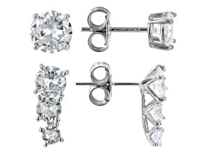 White Cubic Zirconia Rhodium Over Silver Earrings Set of 2  (3.32ctw DEW)
