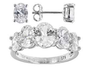 White Cubic Zirconia Rhodium Over Silver Ring and Earrings Set (4.89ctw DEW)