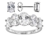 White Cubic Zirconia Rhodium Over Silver Ring and Earrings Set (4.89ctw DEW)