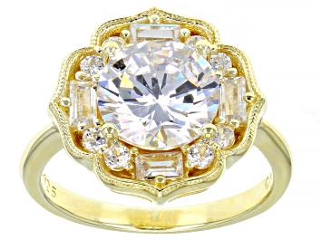 Picture of White Cubic Zirconia 18k Yellow Gold Over Silver Ring