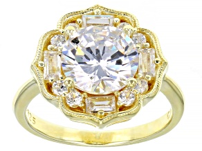 White Cubic Zirconia 18k Yellow Gold Over Silver Ring
