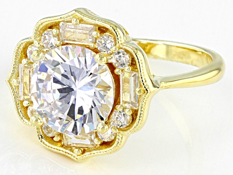 White Cubic Zirconia 18k Yellow Gold Over Silver Ring